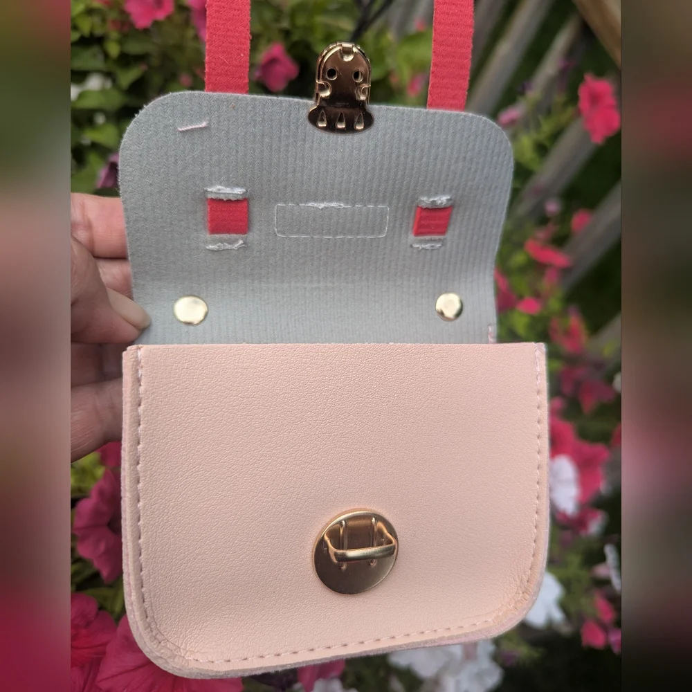 Delicate Gray and Pink Mini Bag Charm/Coin Purse With Cat Charm.  NWOT - Picture 2 of 5